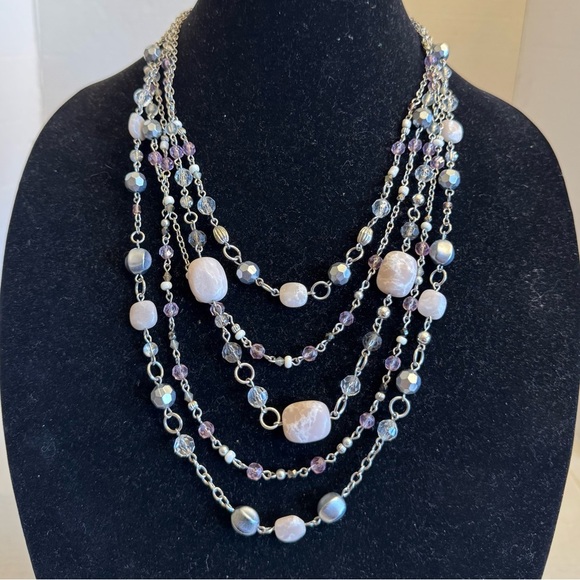 Lia Sophia "Sugar Plum" 5-Strand Necklace Genuine Jade Silver Tone Beaded - Picture 8 of 16